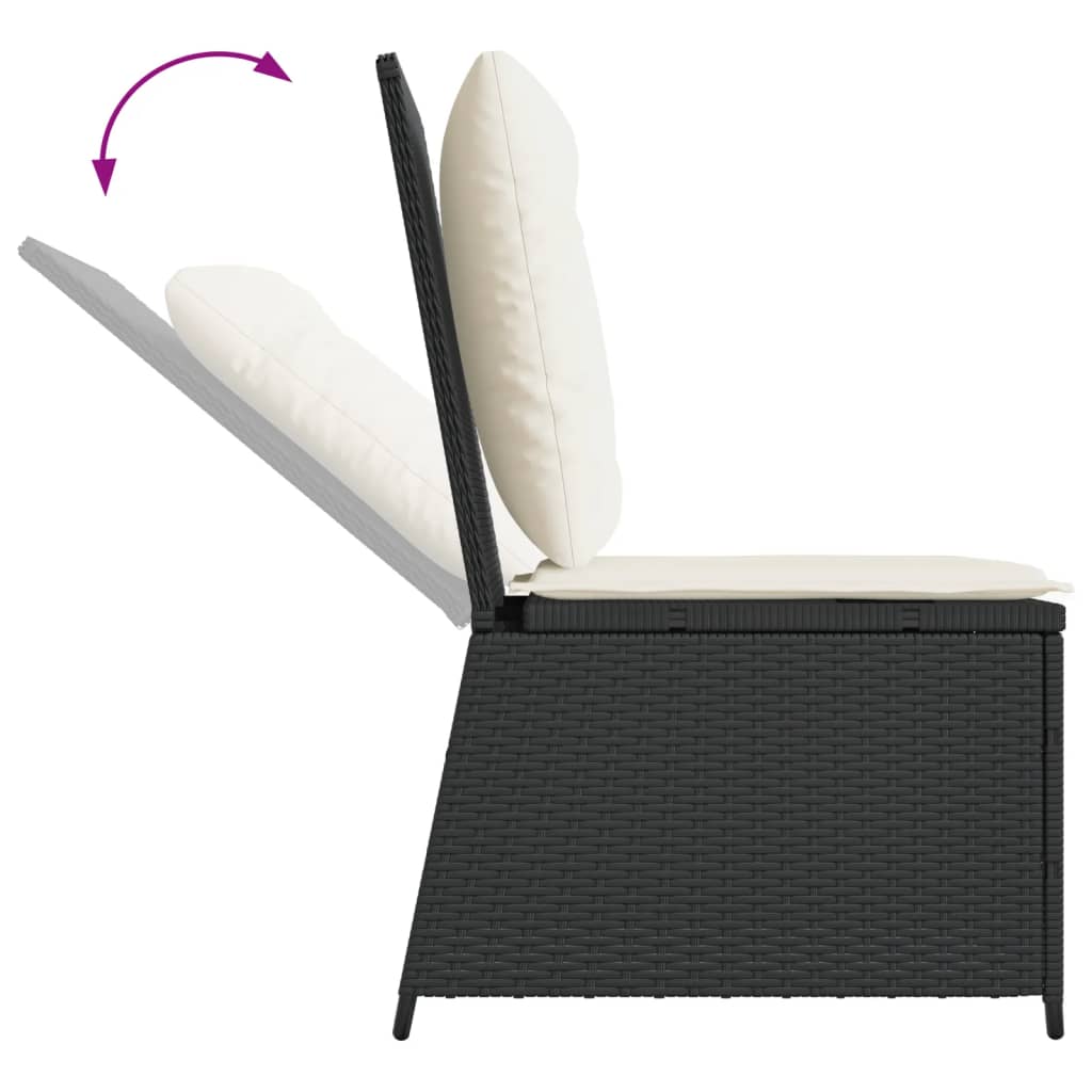 Sillón reclinable con cojines ratán sintético negro
