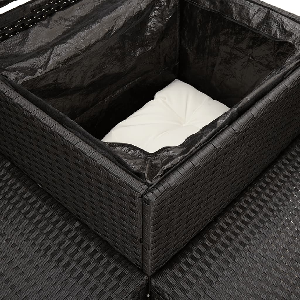 Sofá de jardín en forma de L con mesa y cojines ratán PE negro