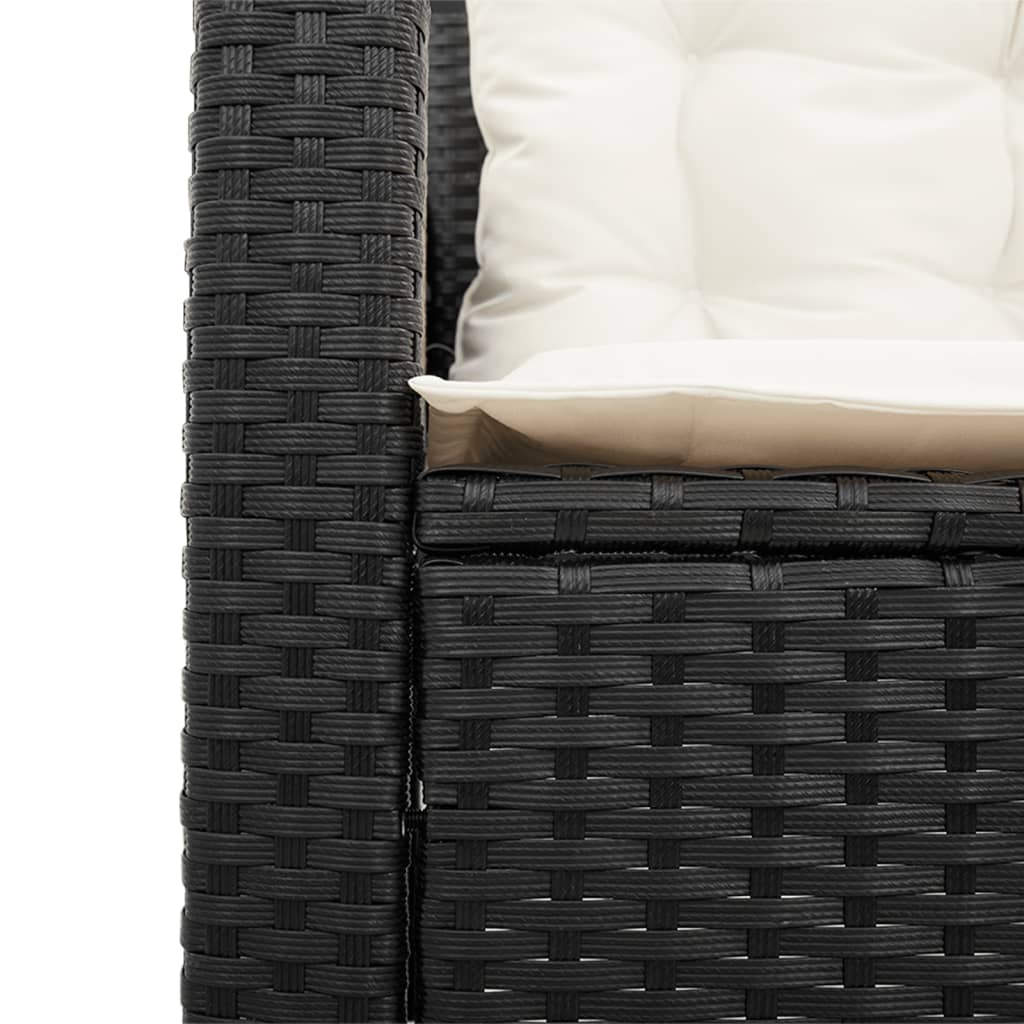 Sofá de jardín en forma de L con mesa y cojines ratán PE negro