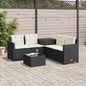 L-shaped garden sofa with table and cushions black PE rattan