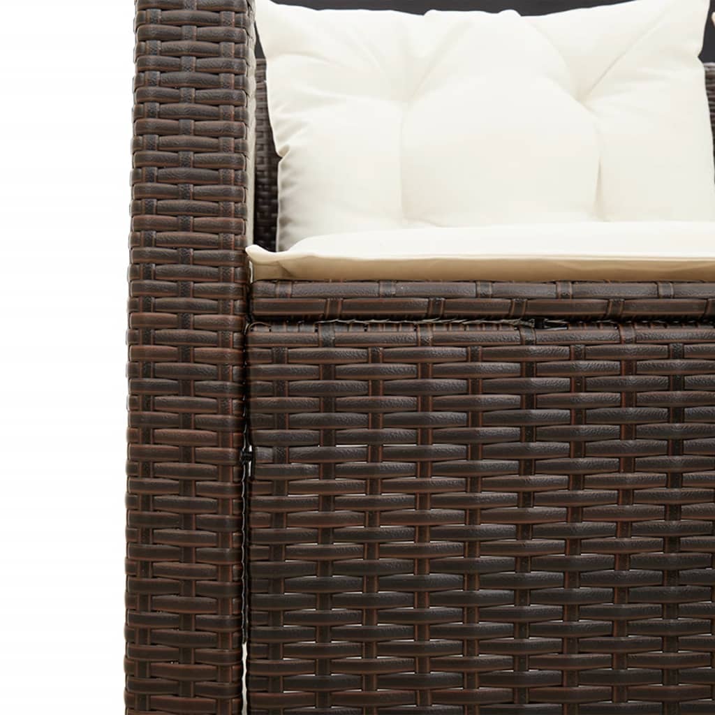 Sofá de jardín en forma de L con mesa y cojines ratán PE marrón