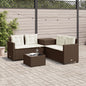 L-shaped garden sofa with table and cushions brown PE rattan