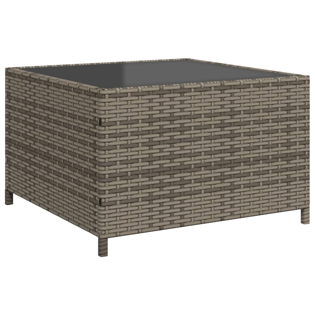 Sofá de jardín en forma de L con mesa y cojines ratán PE gris