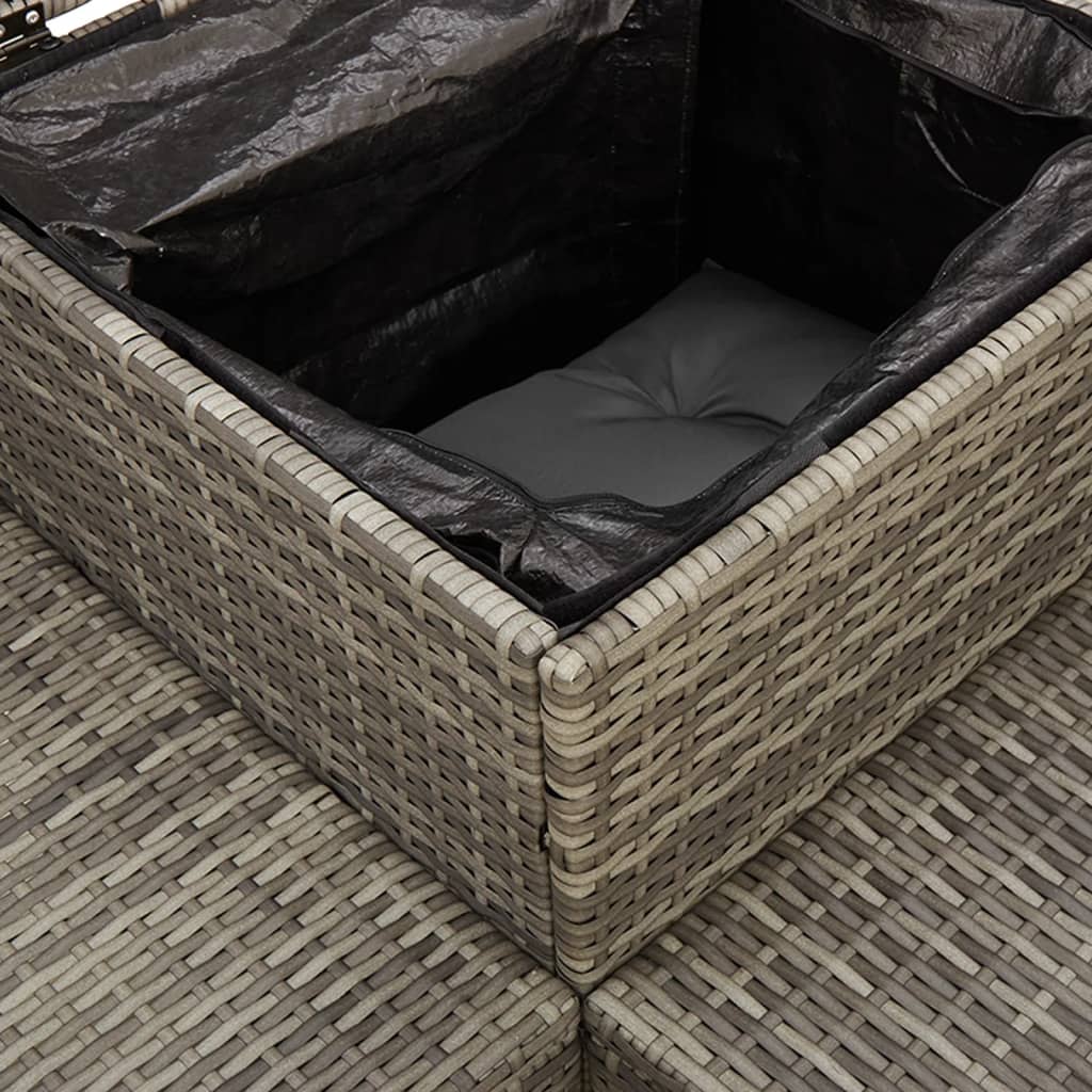 Sofá de jardín en forma de L con mesa y cojines ratán PE gris
