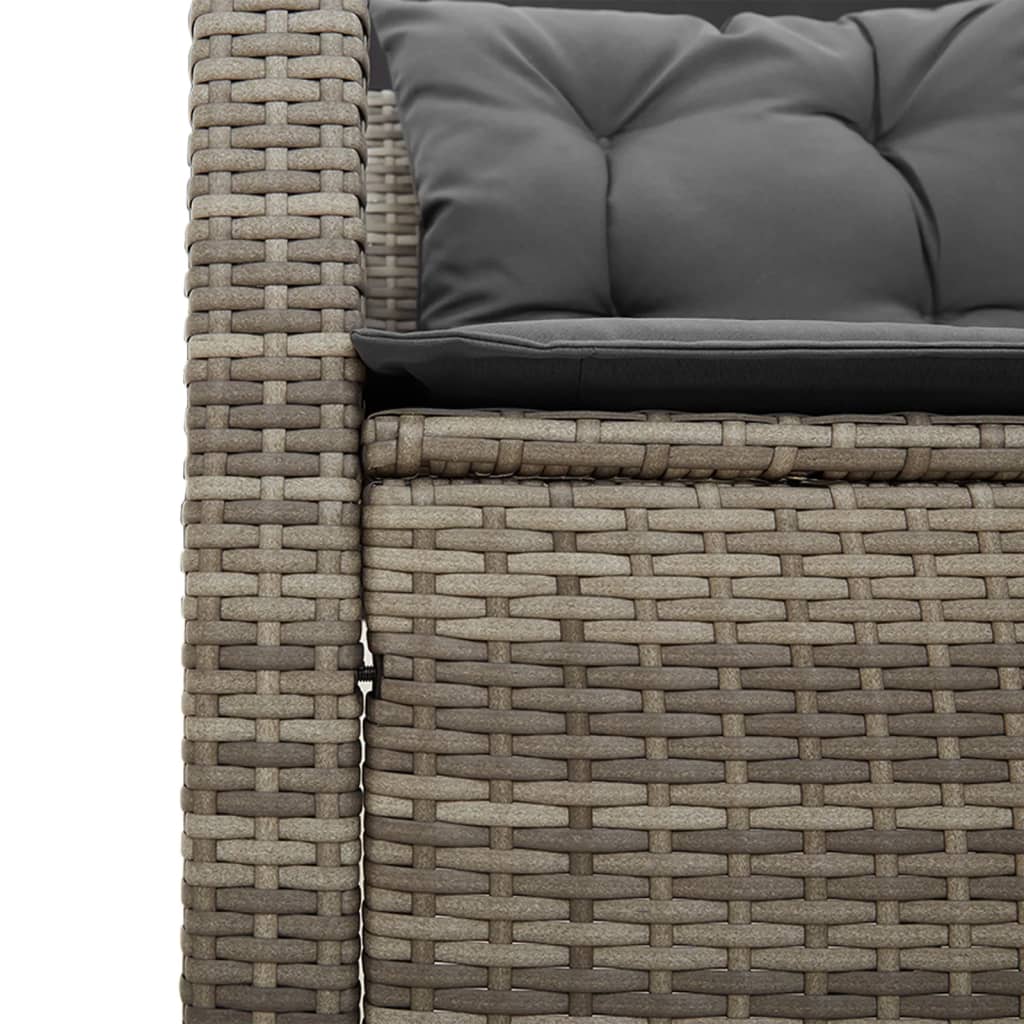 Sofá de jardín en forma de L con mesa y cojines ratán PE gris
