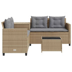 Sofá de jardín en forma de L con mesa y cojines ratán PE beige