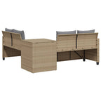 Sofá de jardín en forma de L con mesa y cojines ratán PE beige