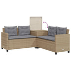 Sofá de jardín en forma de L con mesa y cojines ratán PE beige