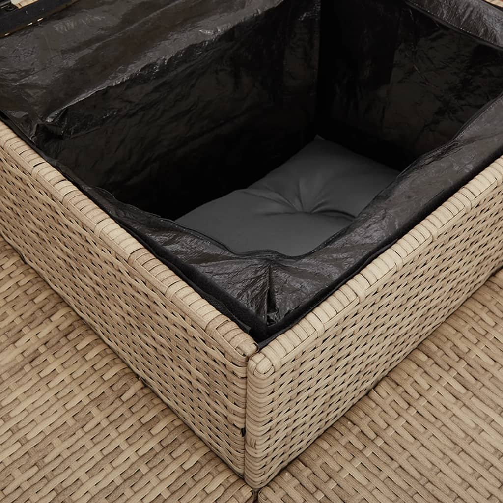 Sofá de jardín en forma de L con mesa y cojines ratán PE beige