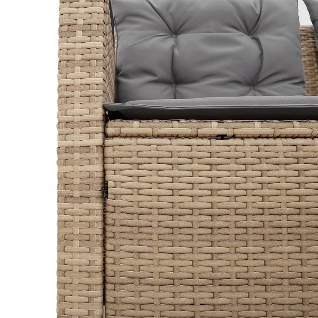 Sofá de jardín en forma de L con mesa y cojines ratán PE beige