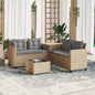 Sofá de jardim em forma de L com mesa e almofadas rotim PE bege