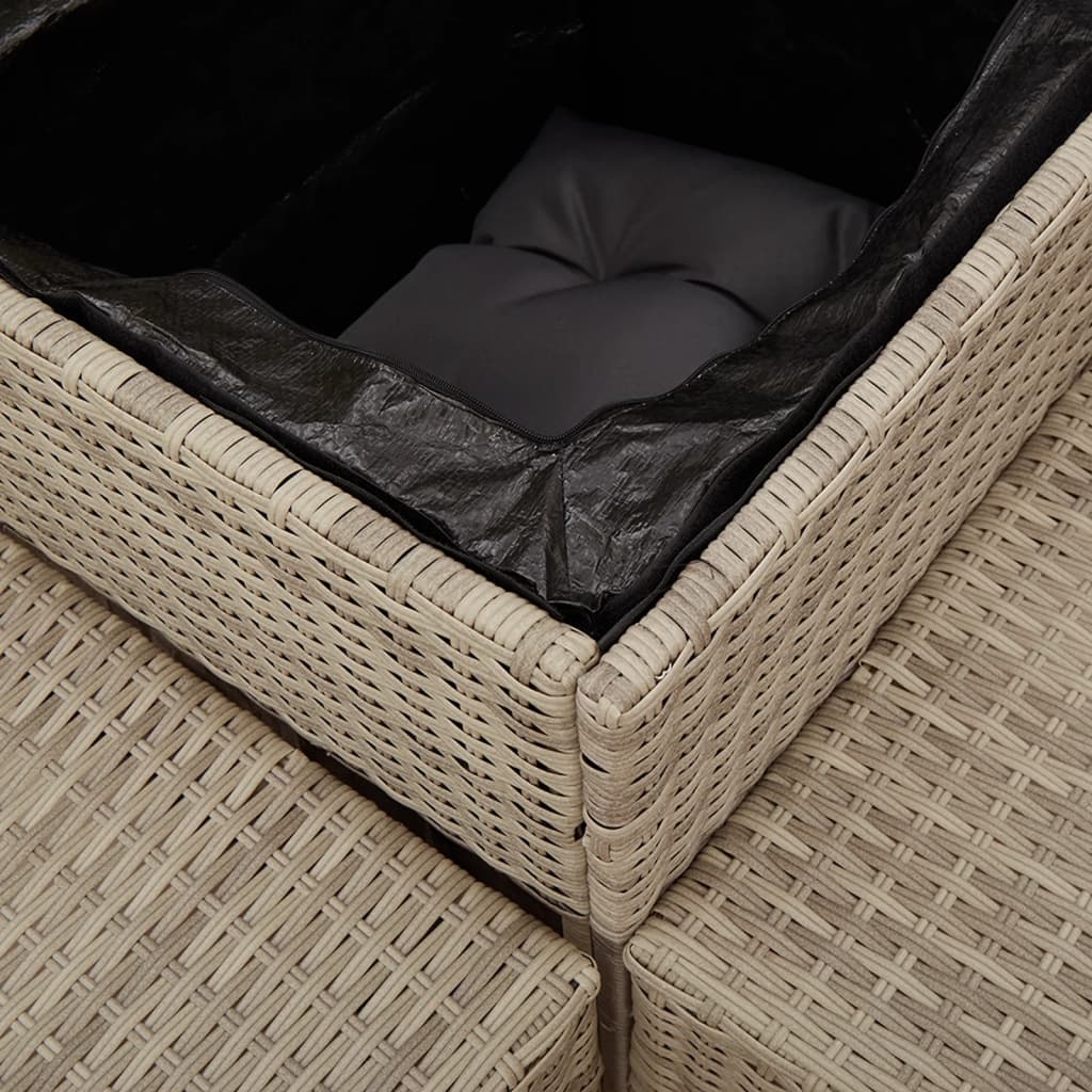 Sofá jardín forma de L con mesa y cojines ratán PE gris claro