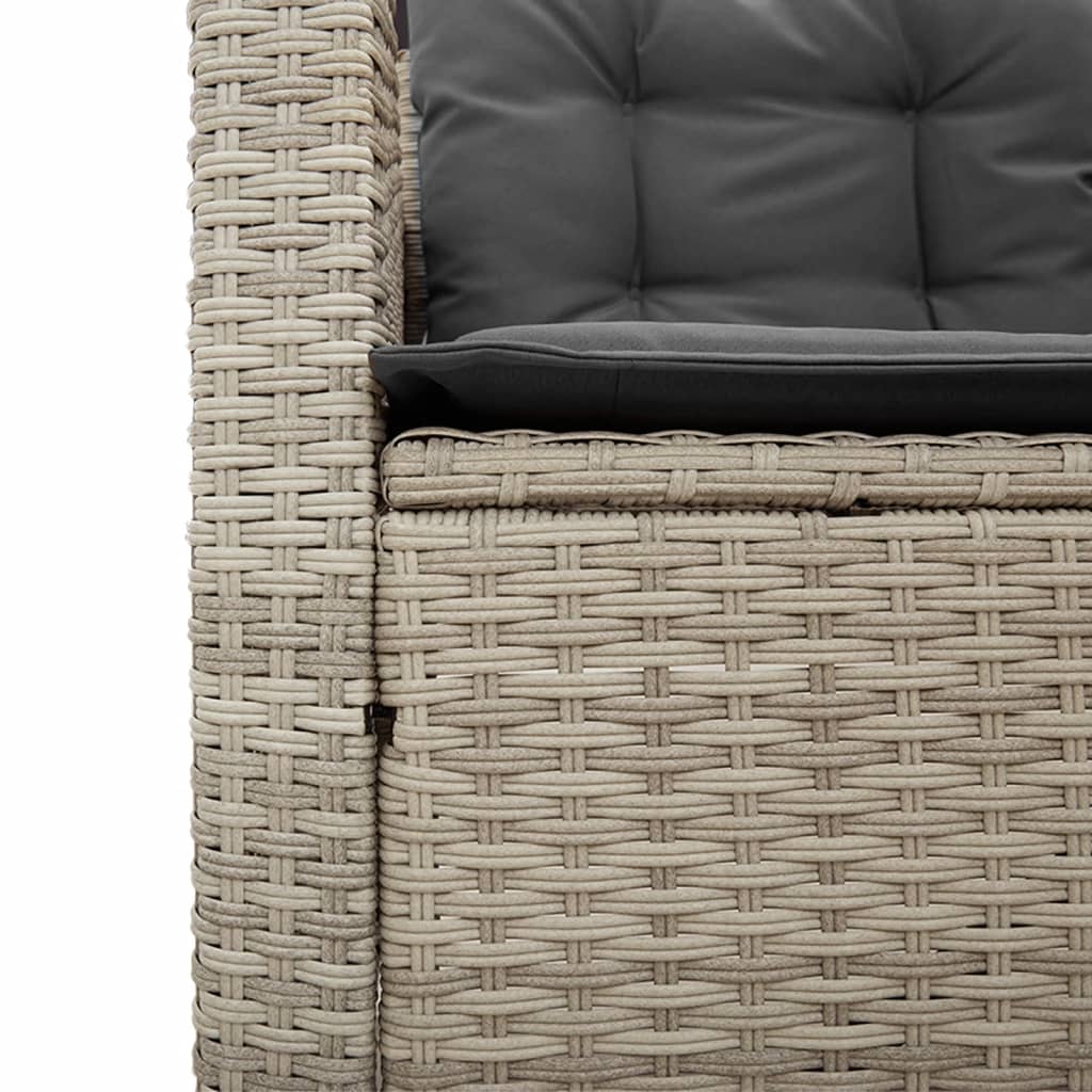 Sofá jardín forma de L con mesa y cojines ratán PE gris claro