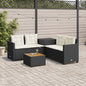 L-shaped garden sofa with table and cushions black PE rattan