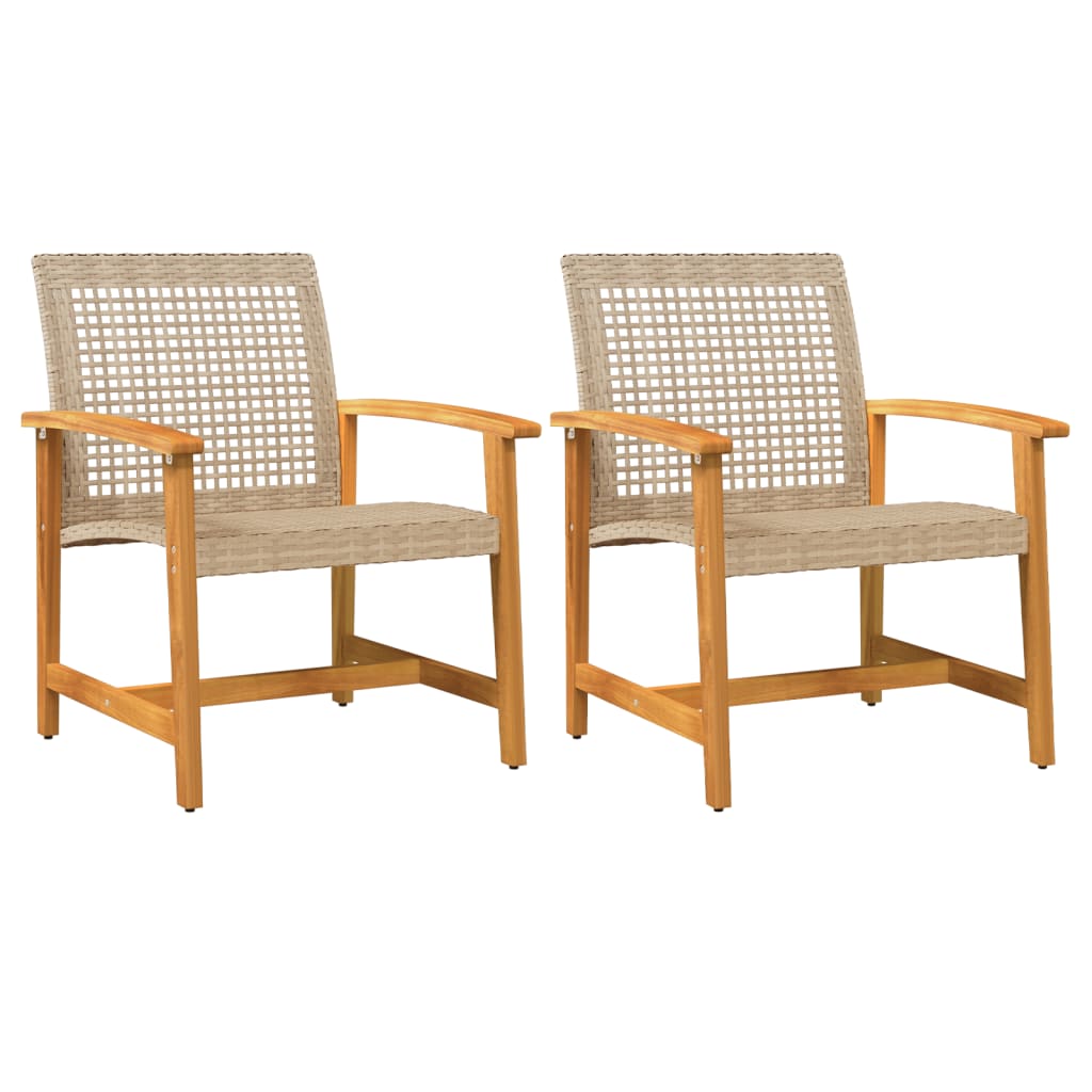 Sillas de jardín 2 uds madera de acacia y ratán sintético beige