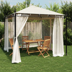 Cenador con cortinas acero color crema 3x3 m