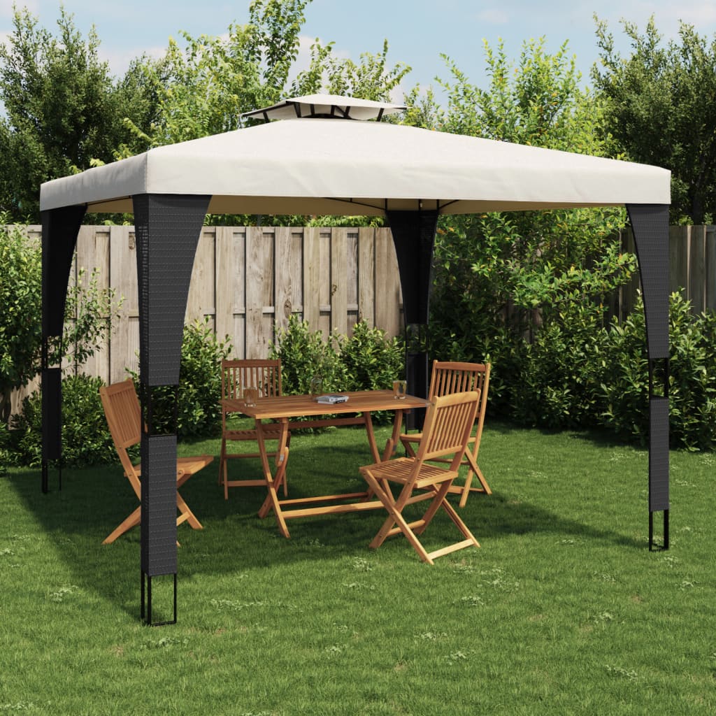 Cenador con cortinas acero color crema 3x3 m