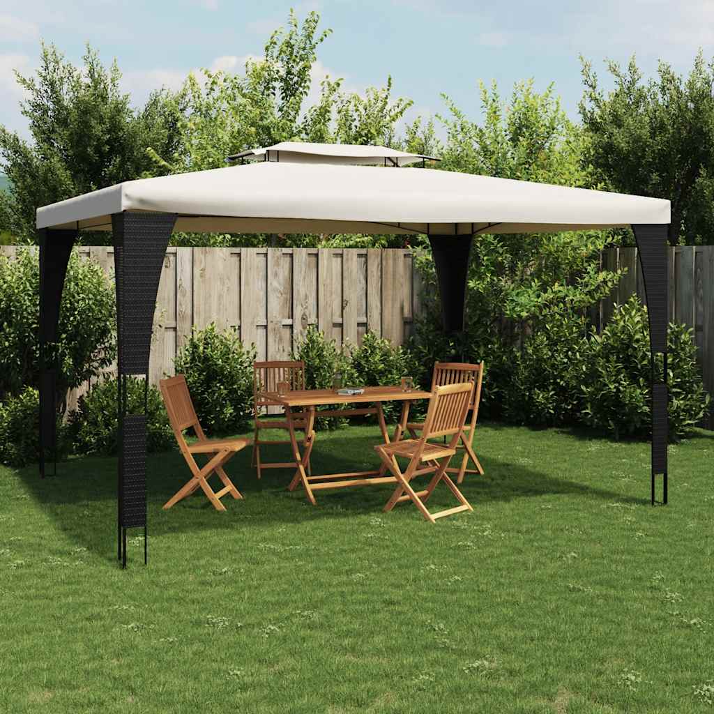 Cenador con cortinas acero color crema 3x3 m