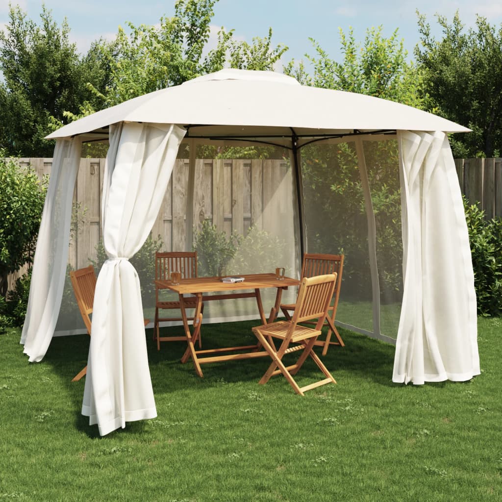 Cenador con cortinas acero color crema 3x3 m
