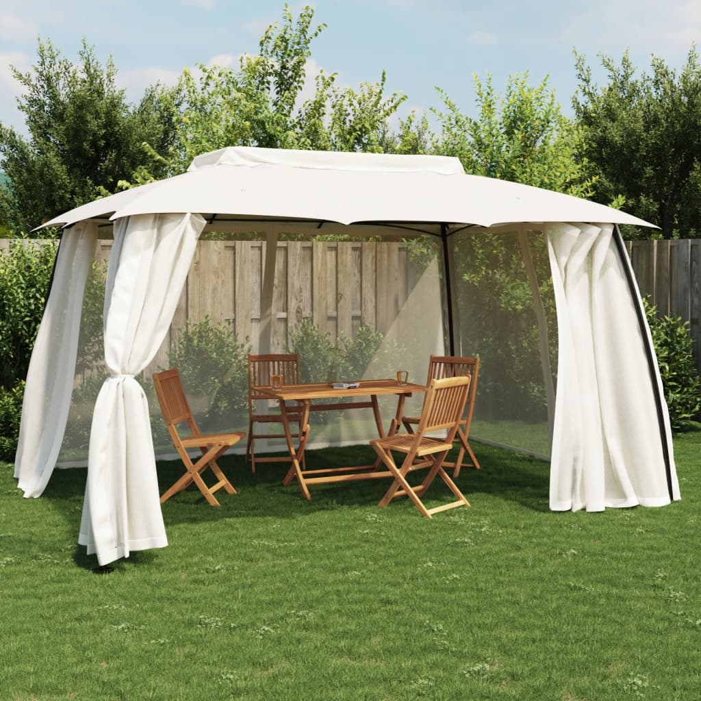 Cenador con cortinas acero color crema 3x3 m