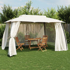 Cenador con cortinas acero color crema 3x3 m