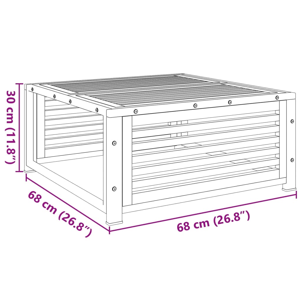 Mesa de jardín de madera maciza de acacia 68x68x30 cm