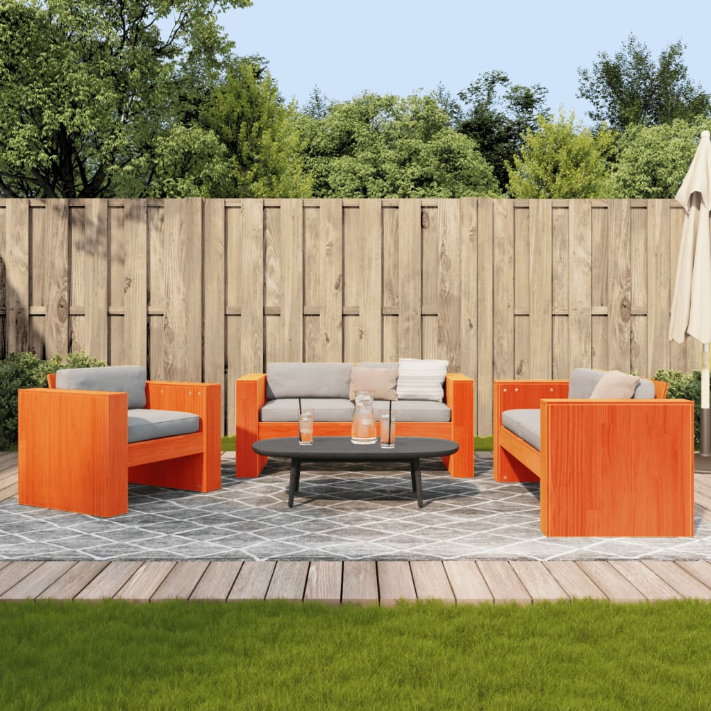 Juego de muebles de jardín 3 pzas madera maciza de pino gris