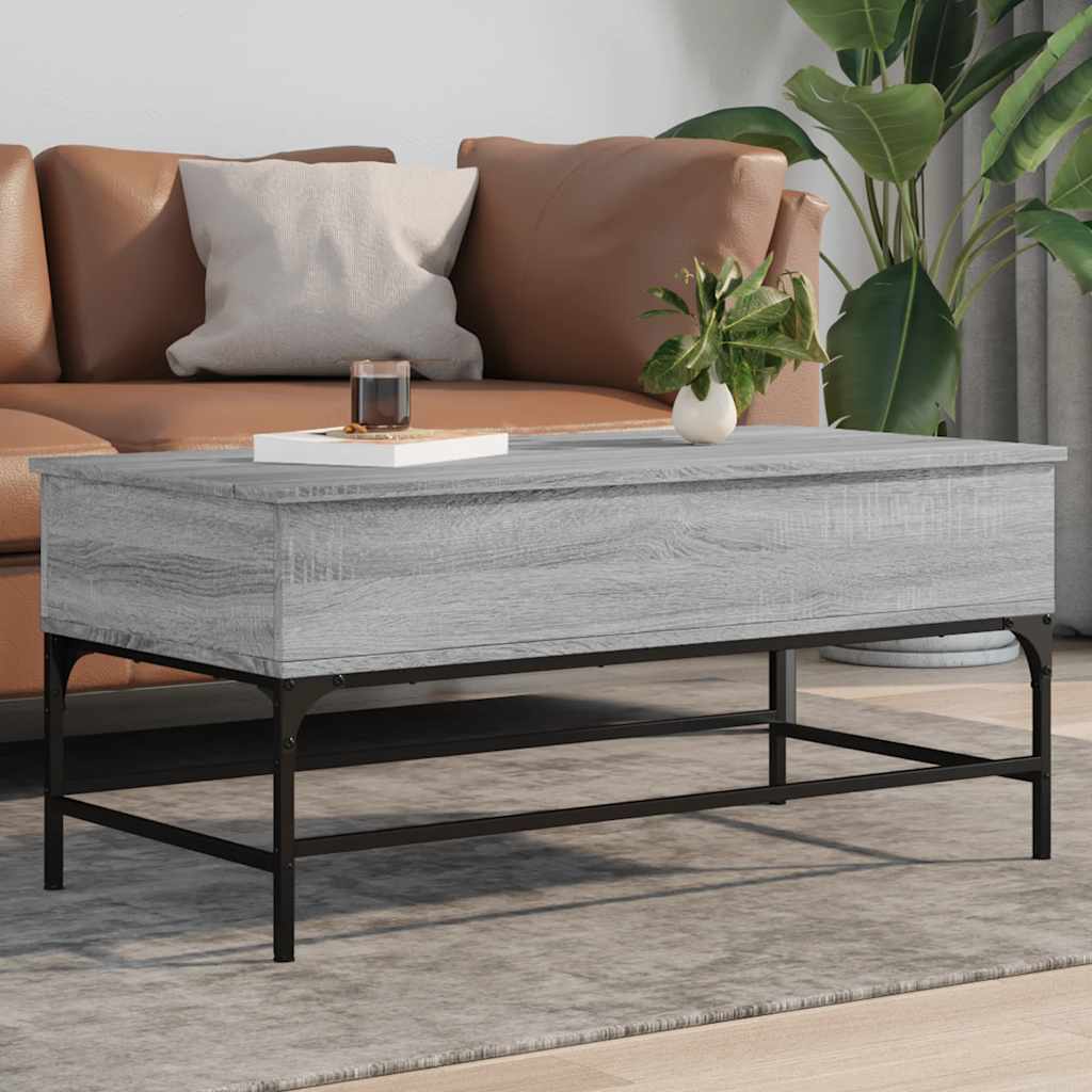 Mesa centro madera ingeniería y hierro gris Sonoma 80x80x45 cm