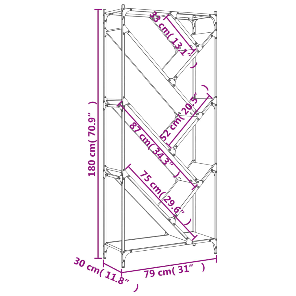 Estantería de madera de ingeniería y metal negro 79x30x180 cm
