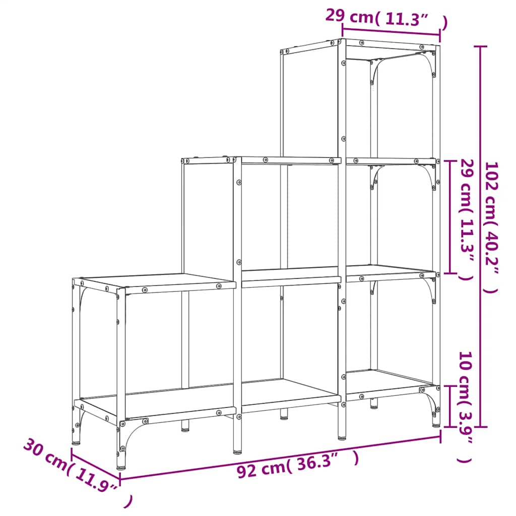 Estantería de madera de ingeniería y metal negro 92x30x102 cm