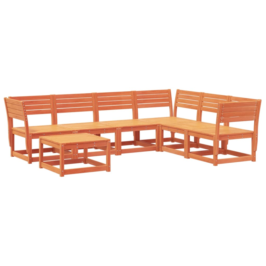 Juego de muebles jardín 7 pzas madera maciza pino marrón cera