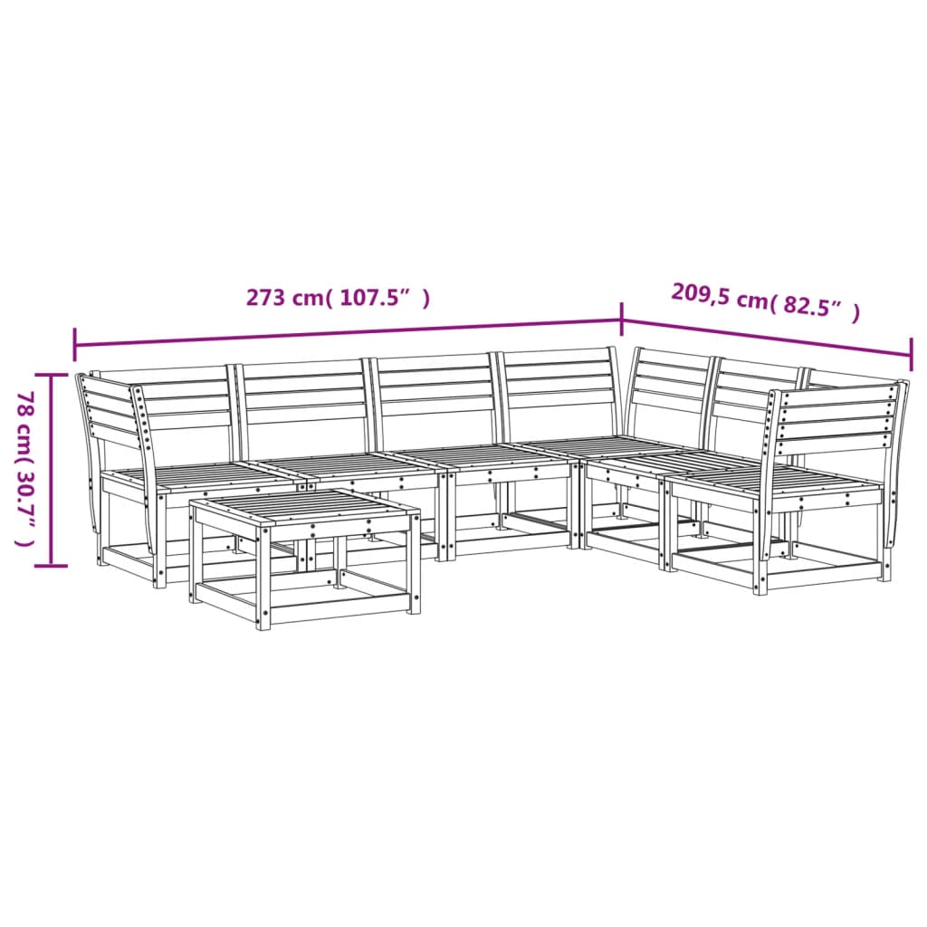 Juego de muebles jardín 7 pzas madera maciza pino marrón cera
