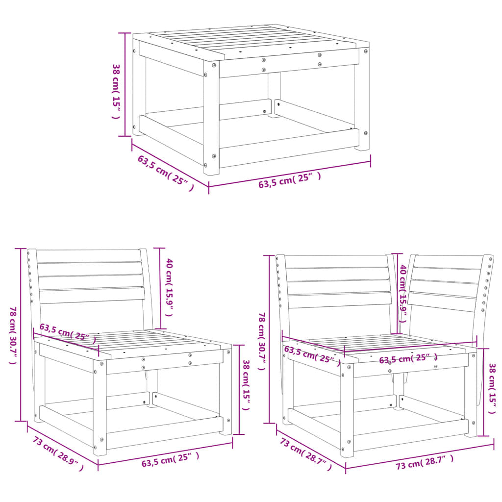 Juego de muebles jardín 7 pzas madera maciza pino marrón cera