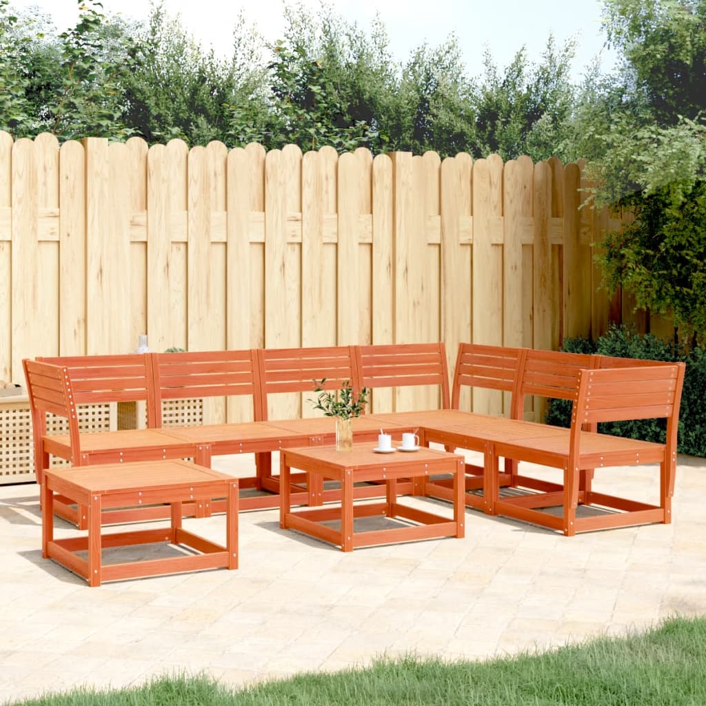 Juego de muebles jardín 7 pzas madera maciza pino marrón cera