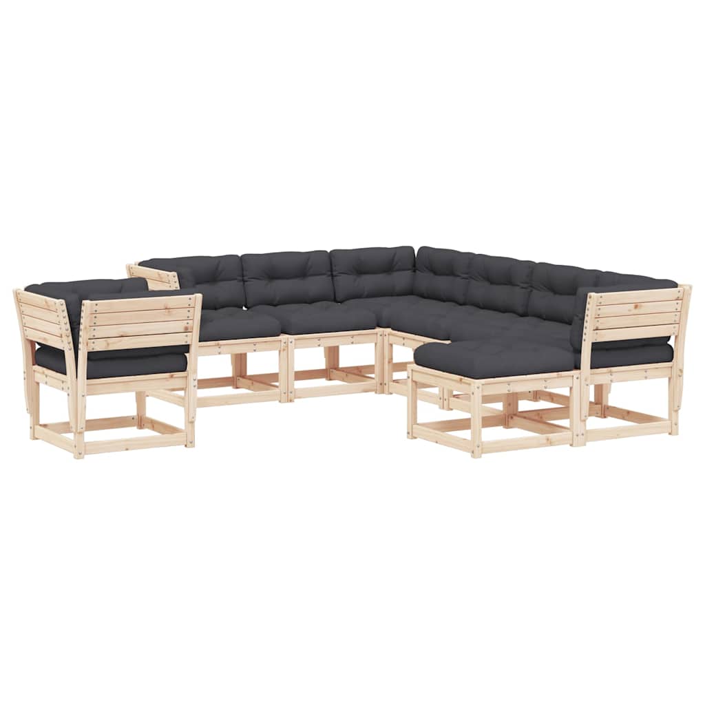 Muebles de jardín 8 pzas y cojines madera maciza pino