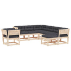 Muebles de jardín 8 pzas y cojines madera maciza pino