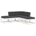 Set sofás jardín 5 pzas con cojines madera maciza pino blanco
