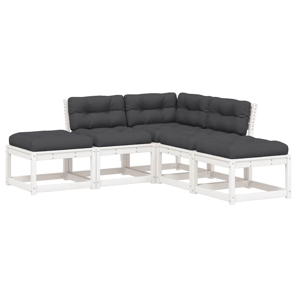Set sofás jardín 5 pzas con cojines madera maciza pino blanco