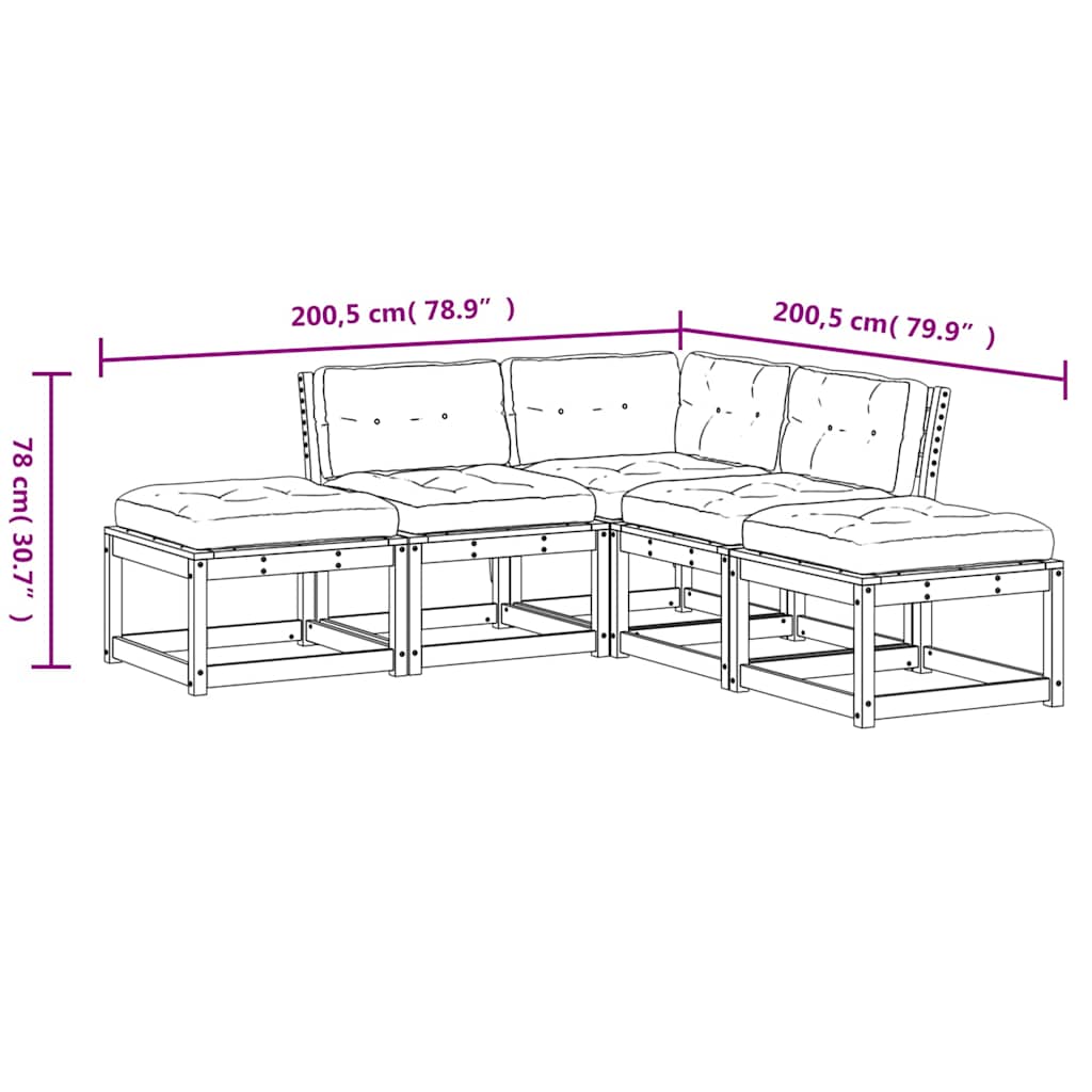 Set sofás jardín 5 pzas con cojines madera maciza pino blanco