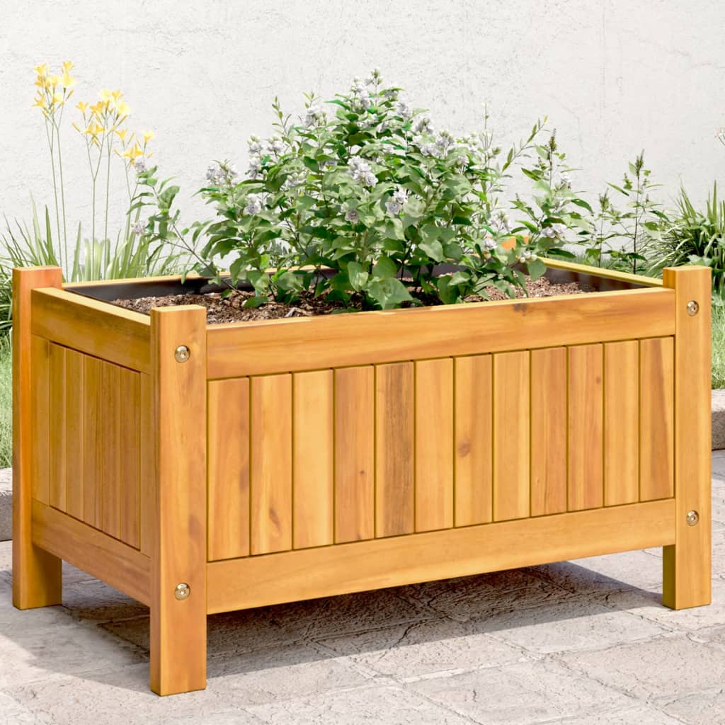Jardinera con forro madera maciza de acacia 100x50x100 cm