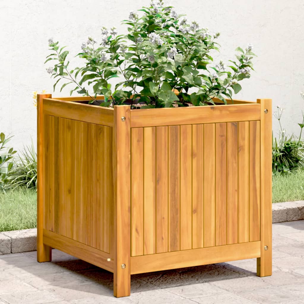 Jardinera con forro madera maciza de acacia 100x50x100 cm