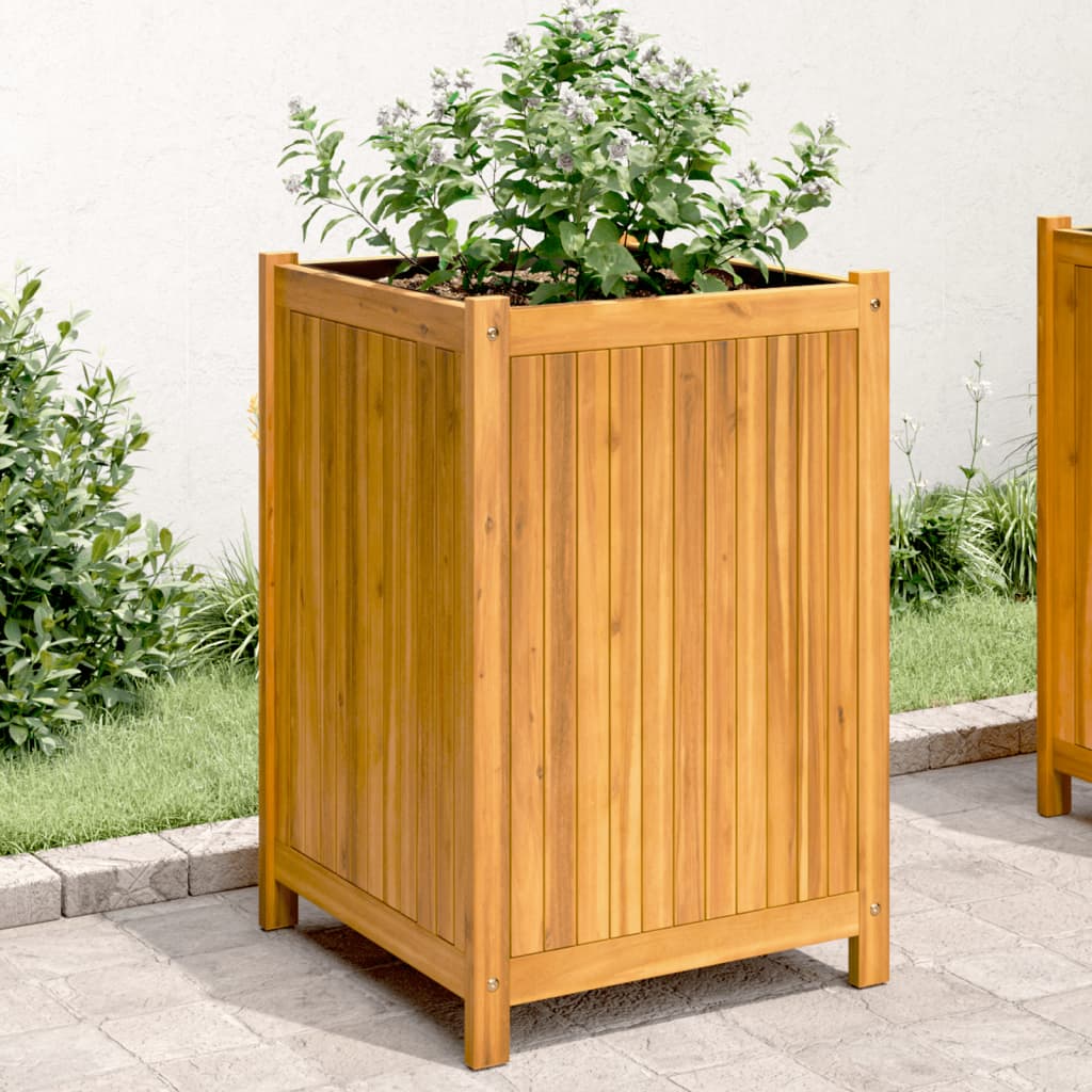 Jardinera con forro madera maciza de acacia 100x50x100 cm