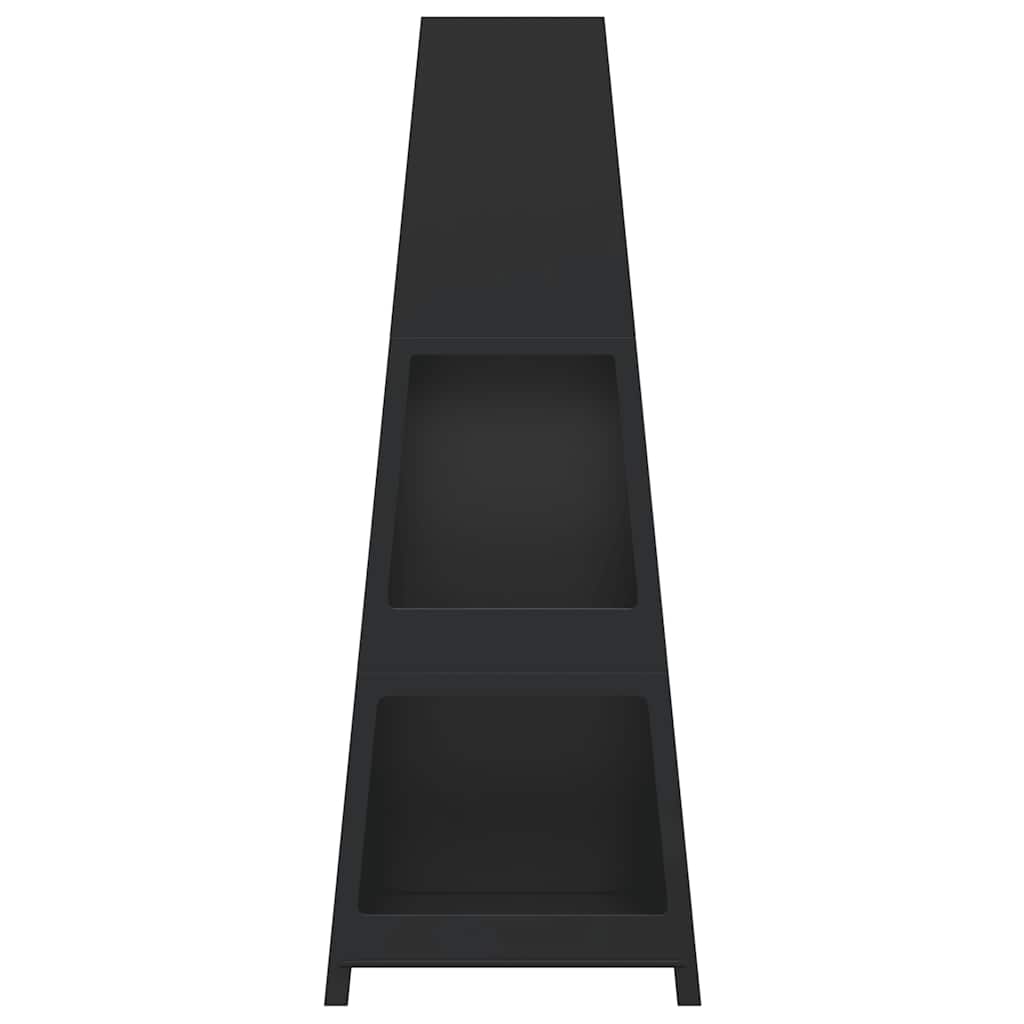 Chimenea de exterior con leñero y diseño de torre acero negro