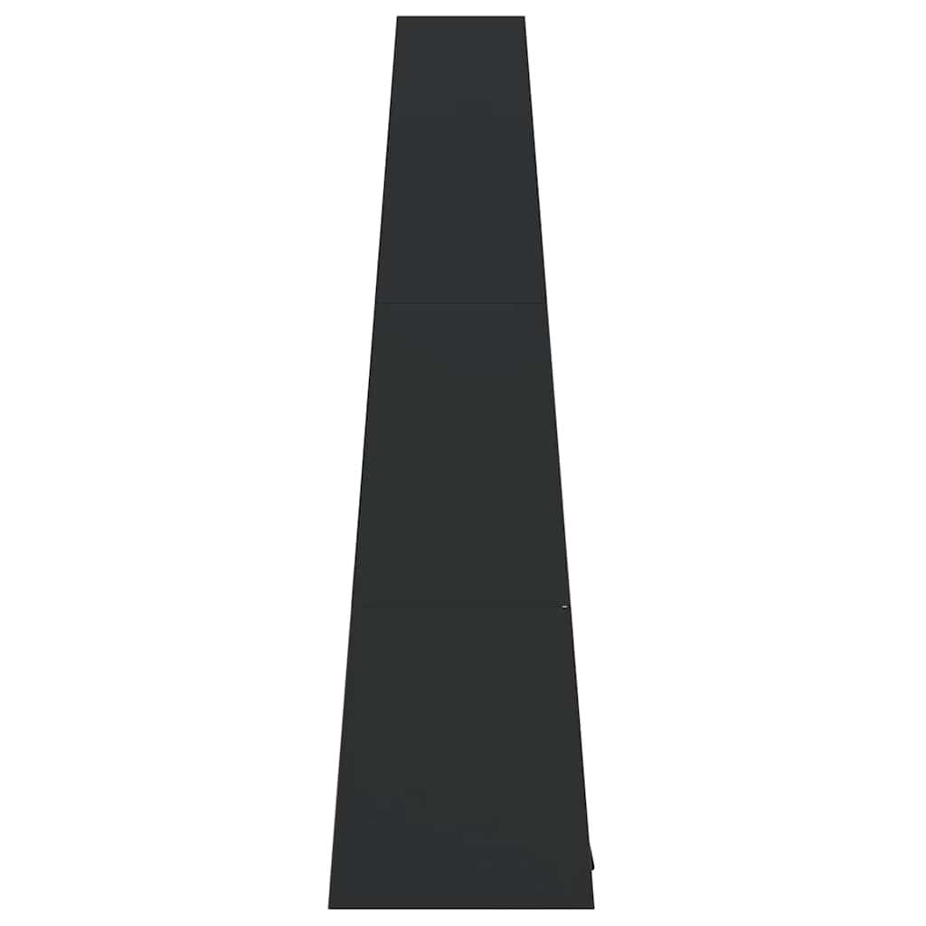 Chimenea de exterior con leñero y diseño de torre acero negro