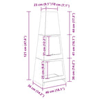 Chimenea de exterior con leñero y diseño de torre acero negro