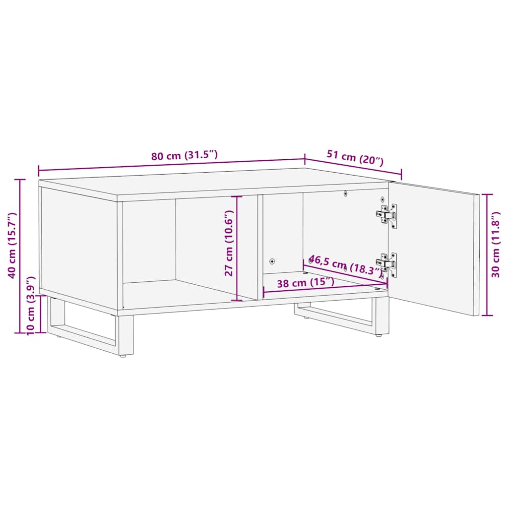 Mesa de centro madera maciza de acacia 80x51x40 cm