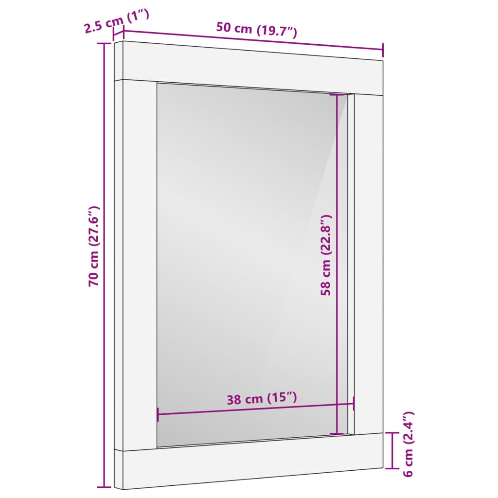 Espejo de baño madera maciza de mango y vidrio 50x70 cm