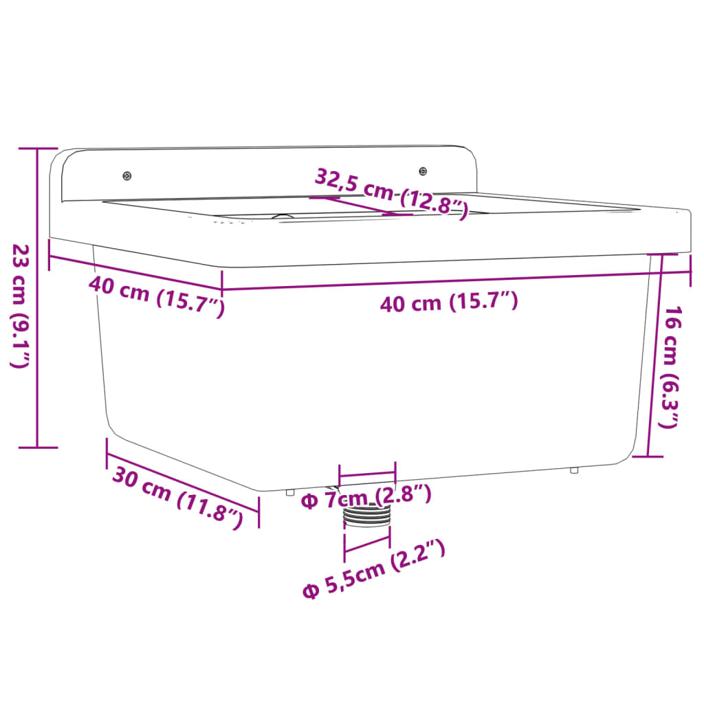 Fregadero lavabo de pared resina blanco 40x40x24 cm