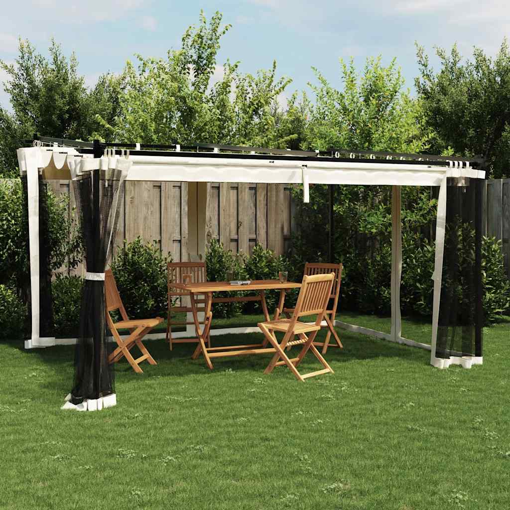 Cenador con cortinas acero color crema 3x3 m