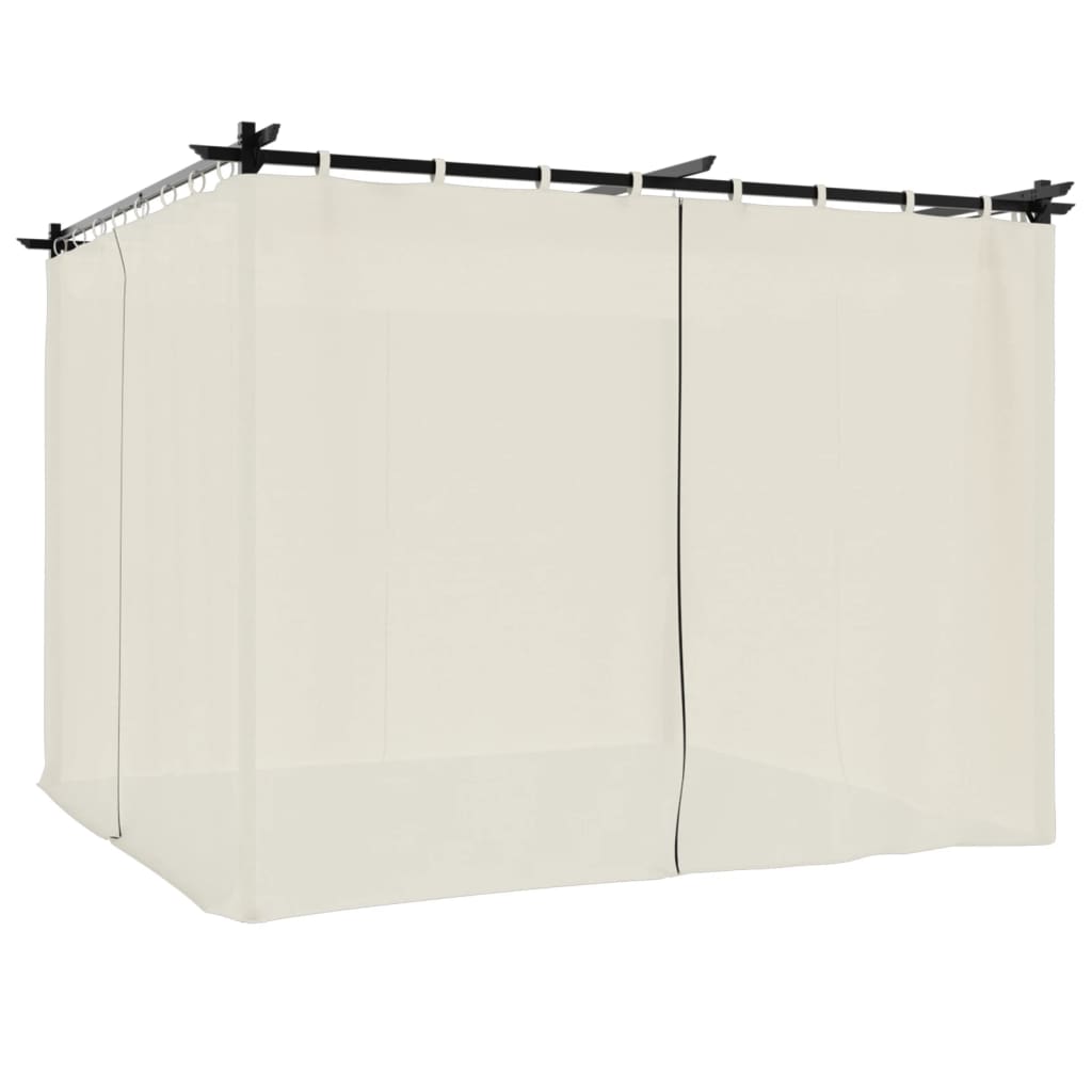 Cenador con cortinas acero color crema 3x3 m